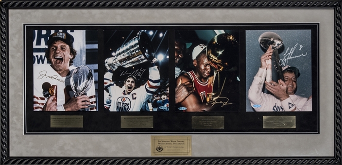 Michael Jordan, Joe Montana, Wayne Gretzky & Troy Aikman Signed First Championship Photos In 42x20 Framed Display - LE 45/146 (UDA)